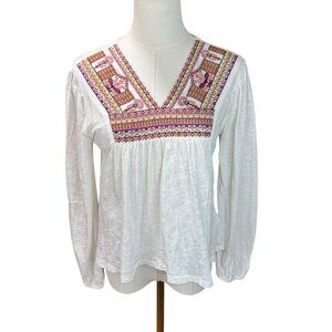 Lucky Brand Women's Embroidered V-Neck 3/4-Sleeve Peasant Top. SZ:S
